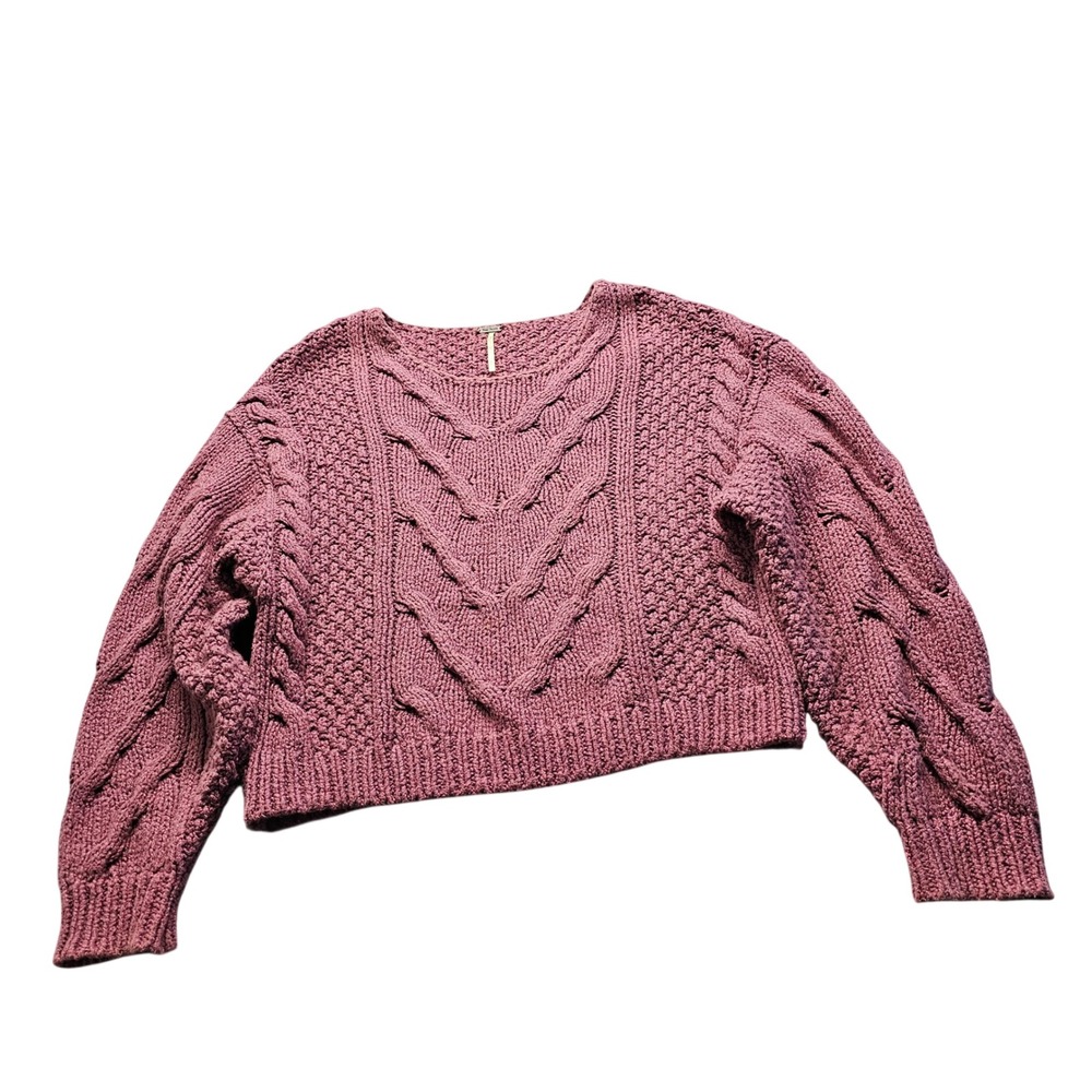 Free People Cable Knit Sweater Small Mauve Pink Chunky Pullover Boho OB803126